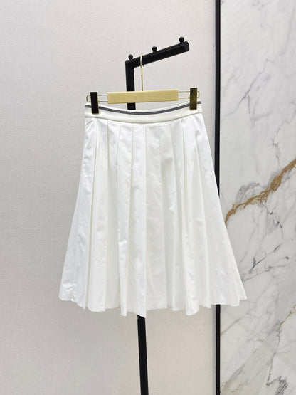Contrast Rib-Knit Waist Pleated Midi Skirt
