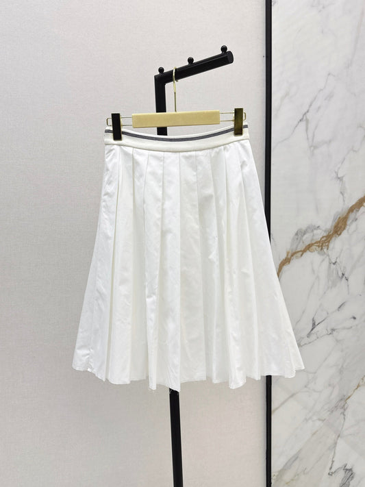Contrast Rib-Knit Waist Pleated Midi Skirt