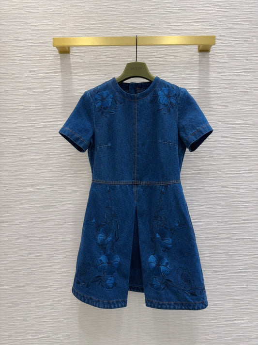 Denim Floral Embroidered Dress