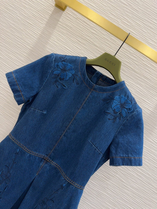 Denim Floral Embroidered Dress