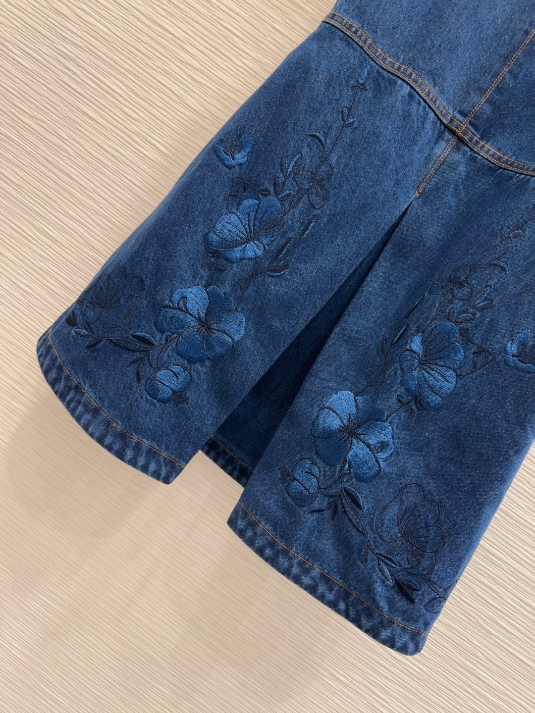 Denim Floral Embroidered Dress