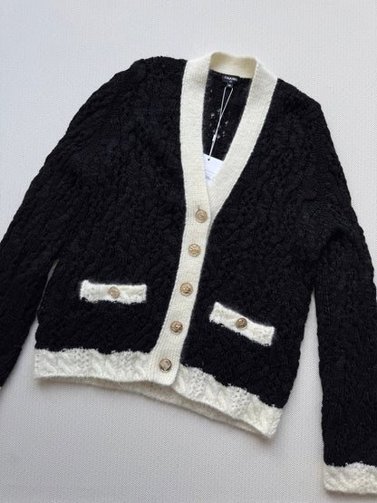 Classic Color-Block Crochet Knit Cardigan