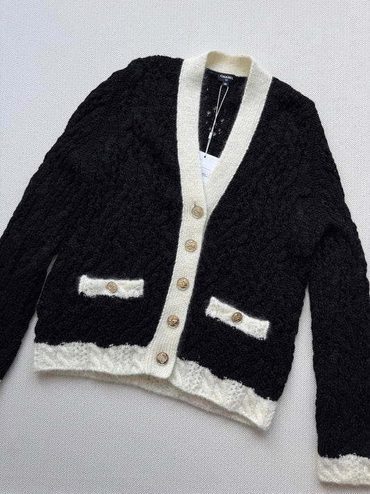 Classic Color-Block Crochet Knit Cardigan