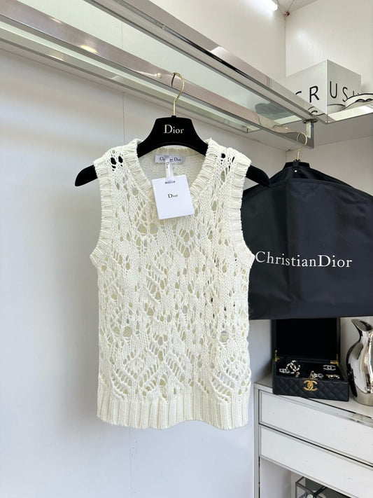 Openwork Hand-Crochet Knit Vest