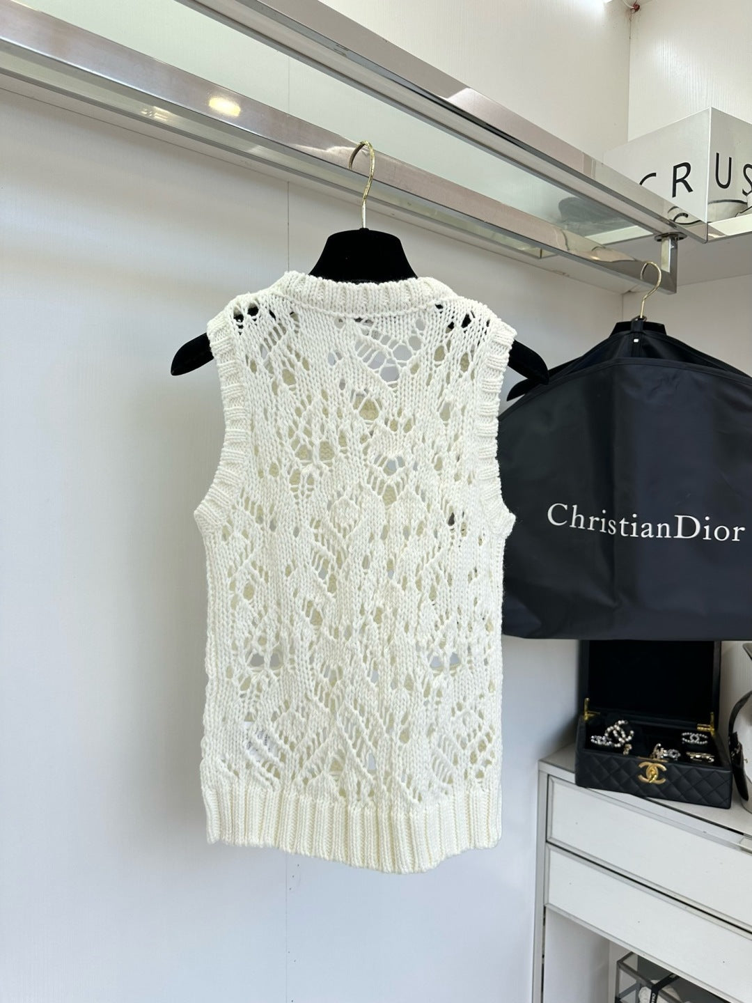 Openwork Hand-Crochet Knit Vest