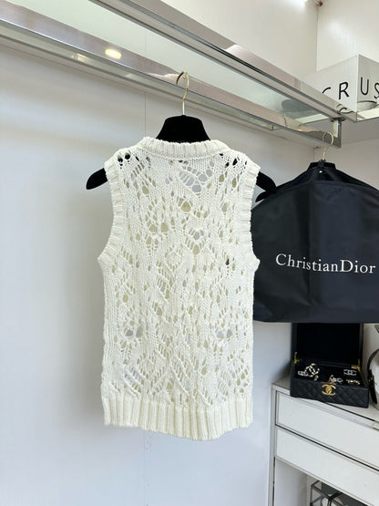 Openwork Hand-Crochet Knit Vest