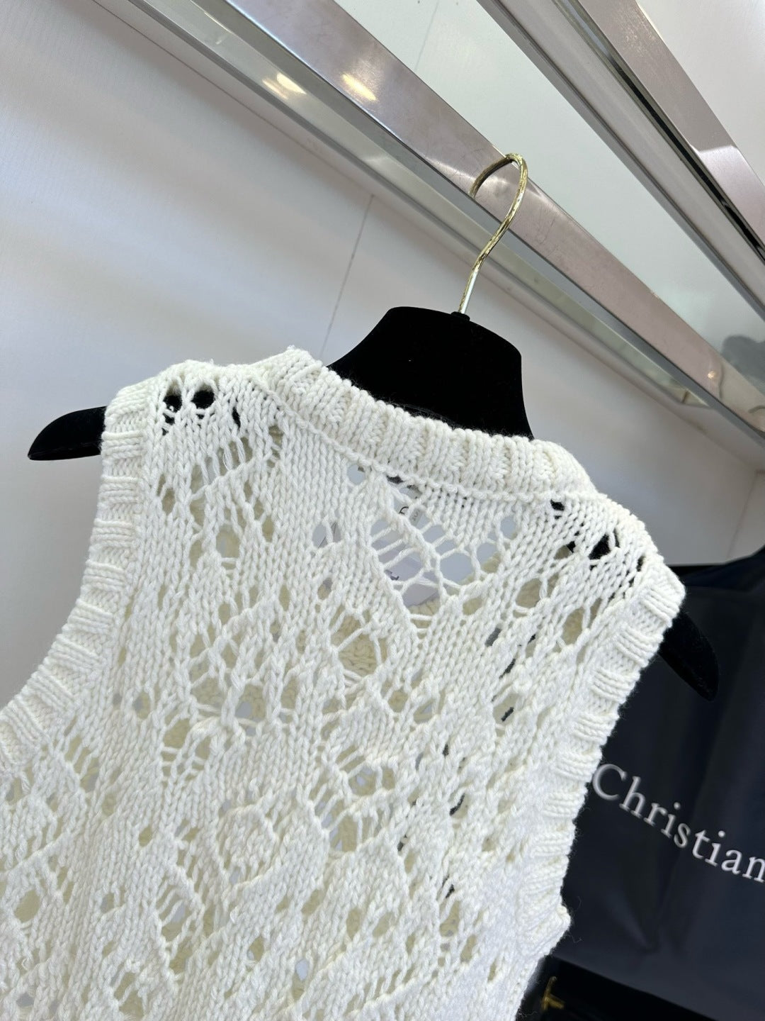 Openwork Hand-Crochet Knit Vest