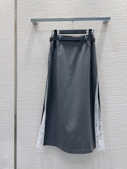 Elegant Lace Maxi Skirt with Matching Belt