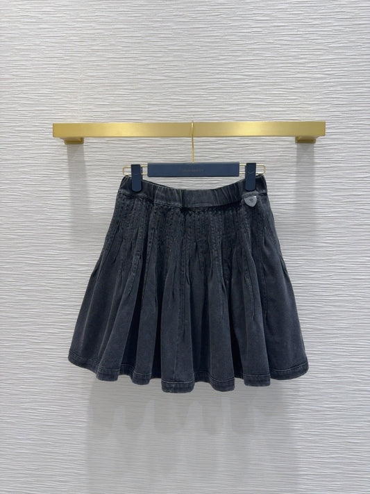 Mini Pleated Skirt with Logo Tag Detail