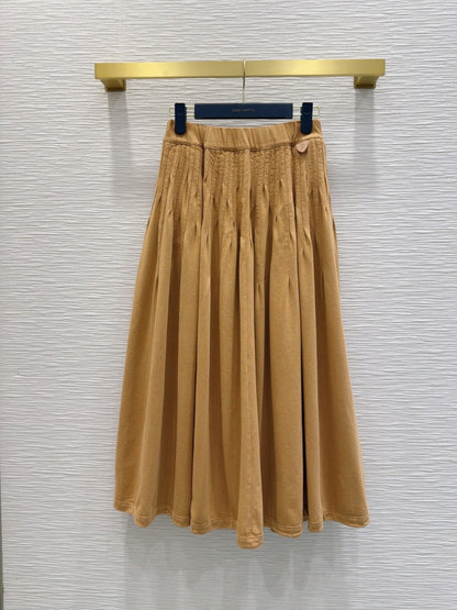 Midi Pleated Skirt with Logo Tag Detail
