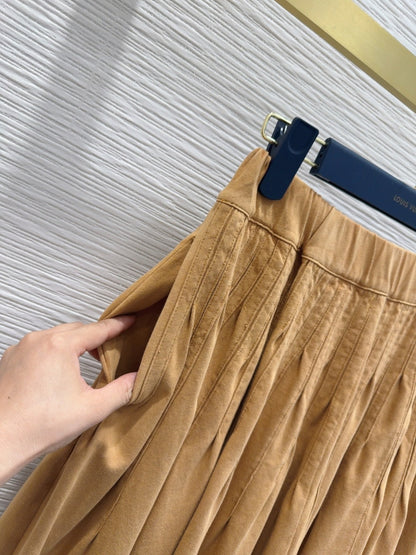 Midi Pleated Skirt with Logo Tag Detail