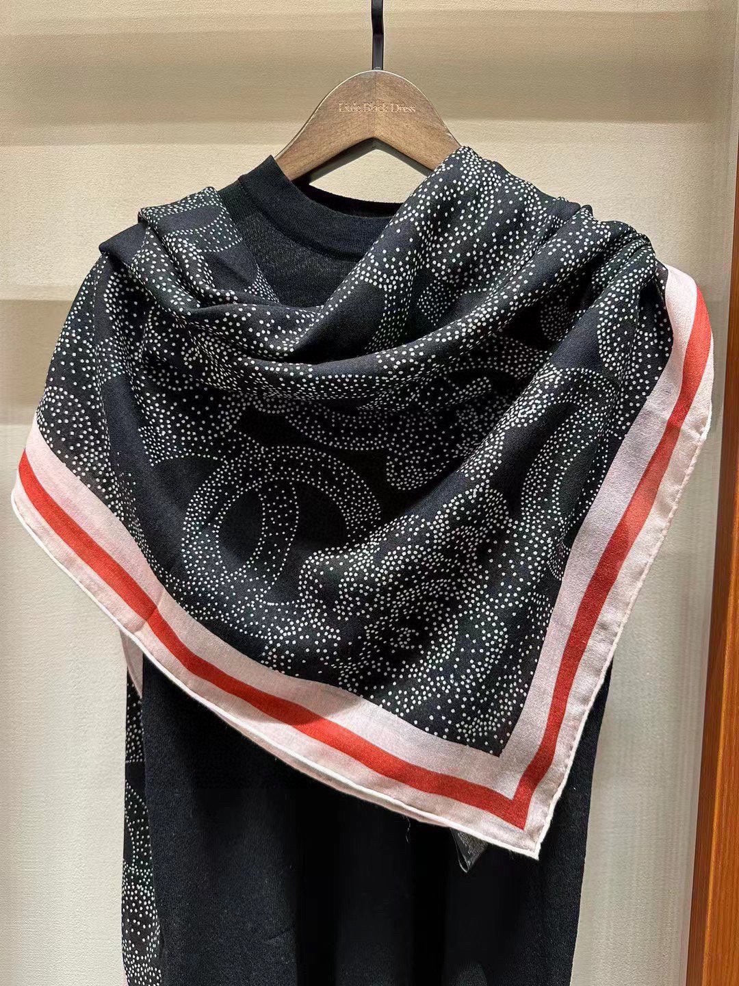 Black Floral Pattern Square Silky Scarf