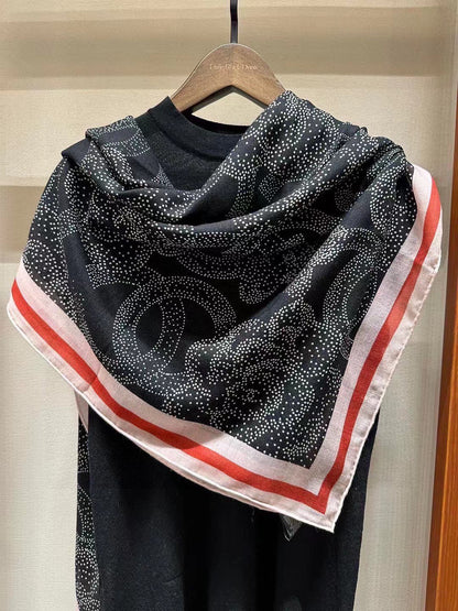 Black Floral Pattern Square Silky Scarf