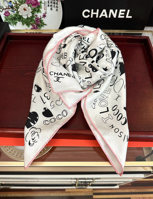 Multicolor Heart Pattern Square Silky Scarf
