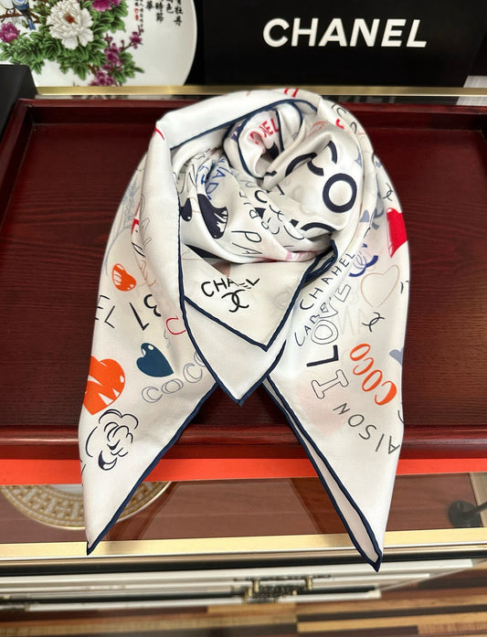 Multicolor Heart Pattern Square Silky Scarf