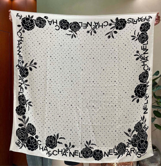 Classic Dot & Blossom Edge Silky Scarf