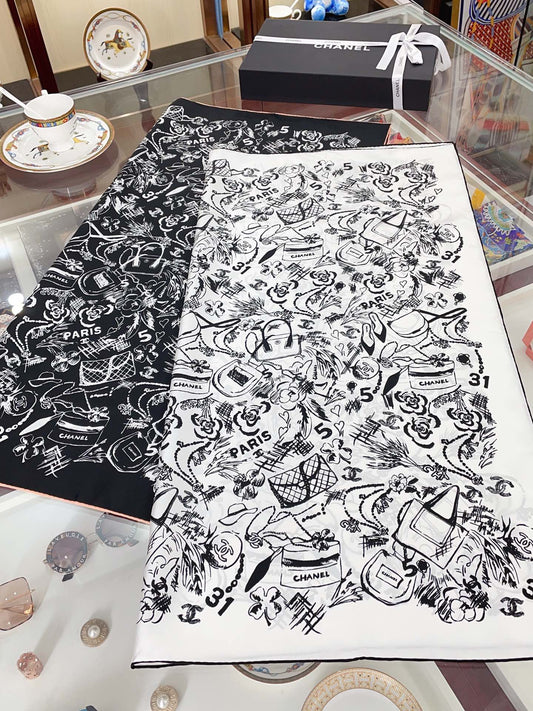 Multi-Element Print Silk Scarf