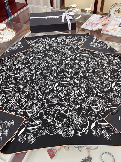 Multi-Element Print Silk Scarf